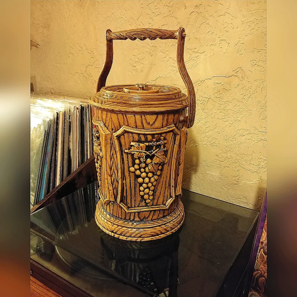 Vintage 70s Brentwood Faux Wood Grape Cluster Ice Bucket